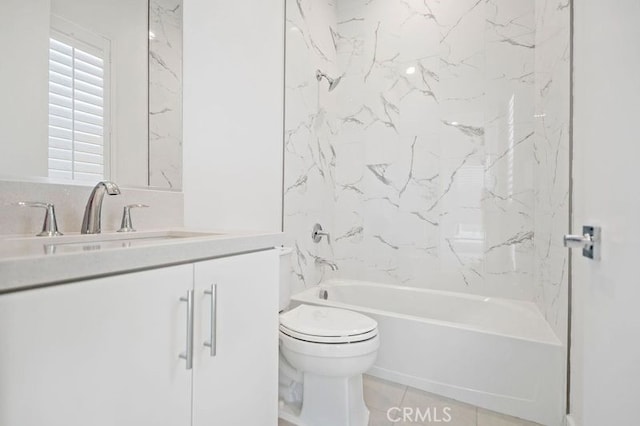 full bathroom with toilet, tile patterned floors,  shower combination, and vanity