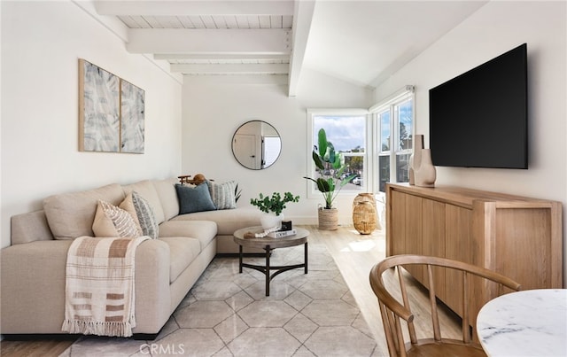 207 E Edgewater Ave Unit A, Newport Beach, CA 92661 - living area with light wood-type flooring and lofted ceiling with beams