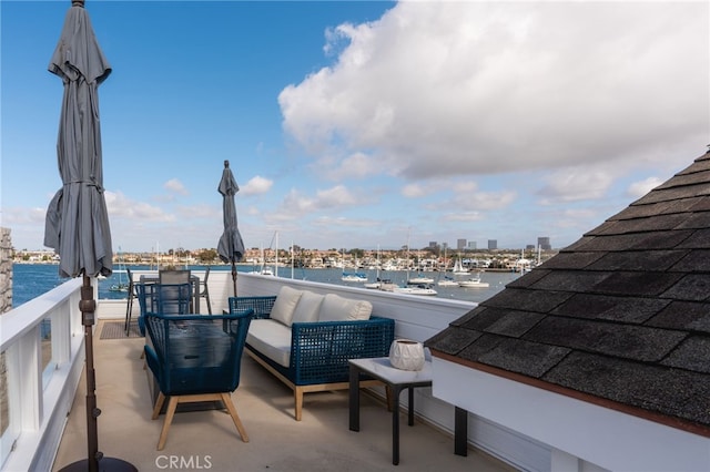 207 E Edgewater Ave Unit A, Newport Beach, CA 92661 - view of patio / terrace featuring outdoor lounge area and a water view