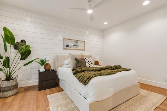 207 E Edgewater Ave Unit A, Newport Beach, CA 92661 - bedroom with light wood-type flooring, a ceiling fan, baseboards, and recessed lighting