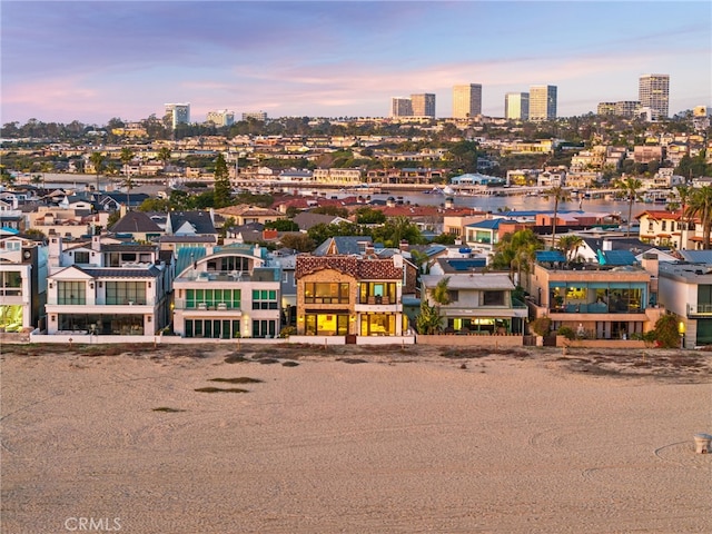 aerial view at dusk with a view of city