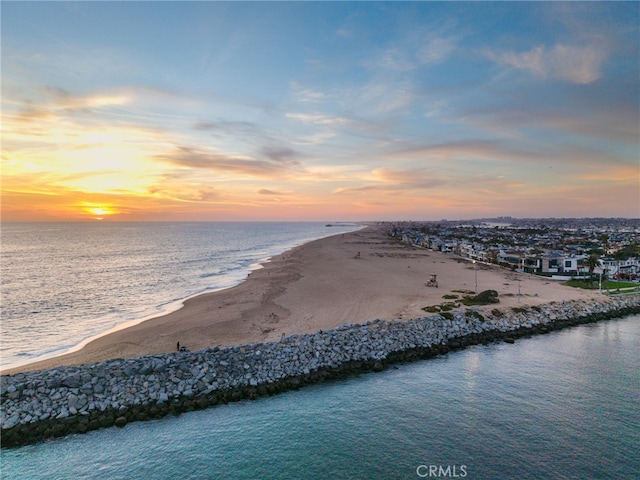 property view of water featuring a view of the beach