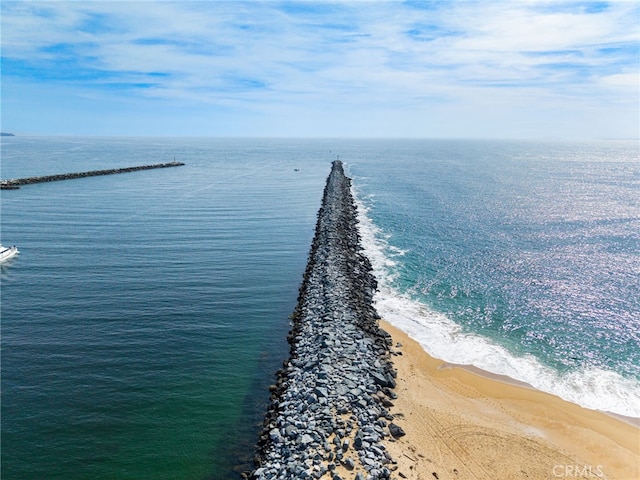 aerial view featuring a beach view and a water view