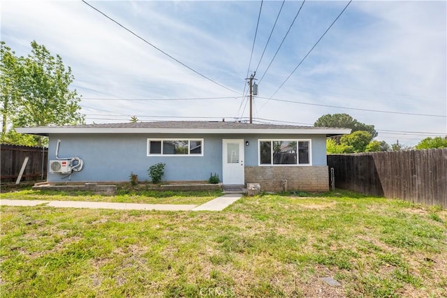 34945 Ave B, Yucaipa, CA 92399 - ranch-style house featuring stucco siding, ac unit, fence, and a front yard