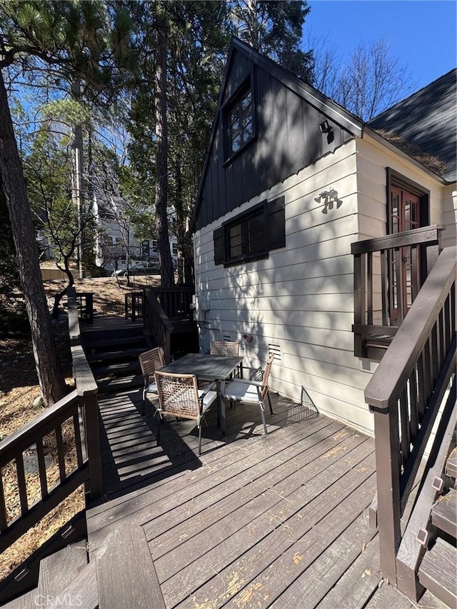 283 Walnut Dr, Lake Arrowhead, CA 92352 - wooden terrace featuring outdoor dining space