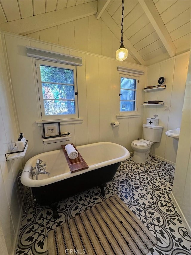 283 Walnut Dr, Lake Arrowhead, CA 92352 - full bathroom with a freestanding tub and tile patterned floors