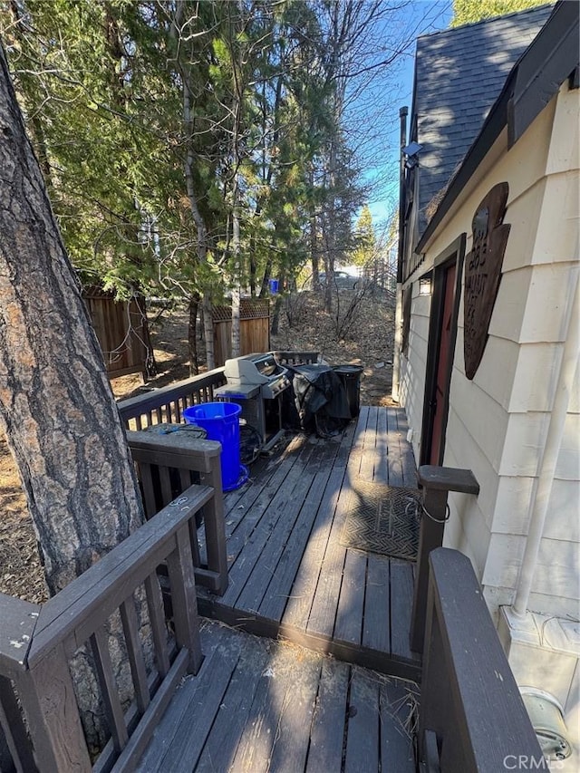 283 Walnut Dr, Lake Arrowhead, CA 92352 - wooden terrace featuring a fenced backyard