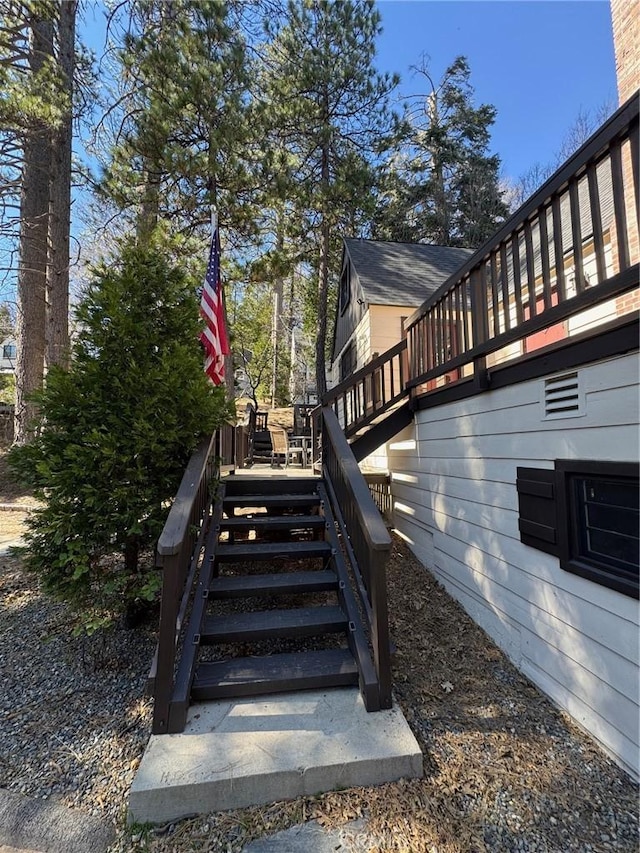 283 Walnut Dr, Lake Arrowhead, CA 92352 - wooden terrace with stairway