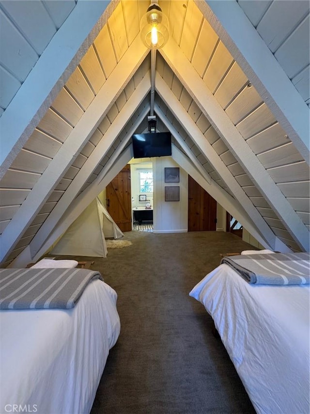 283 Walnut Dr, Lake Arrowhead, CA 92352 - bedroom featuring wooden ceiling and carpet flooring