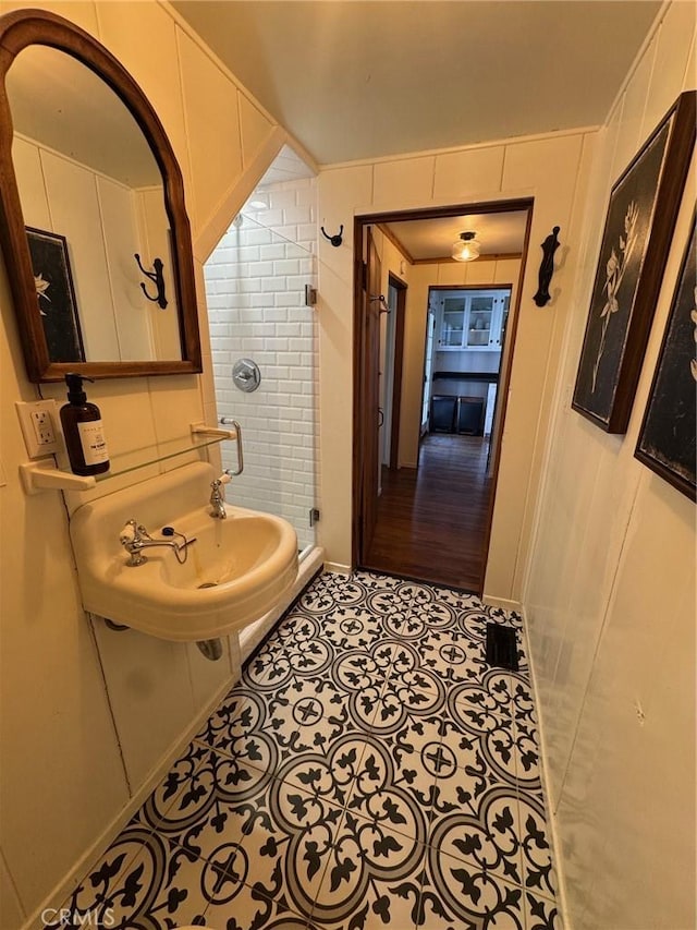 283 Walnut Dr, Lake Arrowhead, CA 92352 - bathroom with a sink and a stall shower