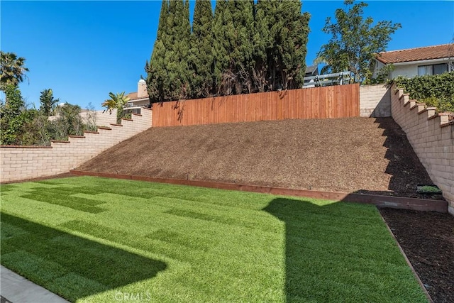 view of yard with a fenced backyard