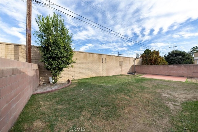 view of yard with a patio area and a fenced backyard