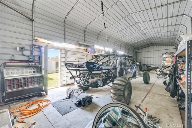 garage with metal wall