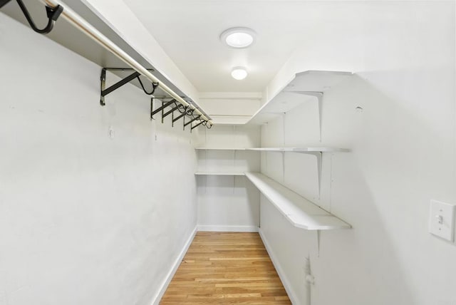 walk in closet with light wood-style flooring