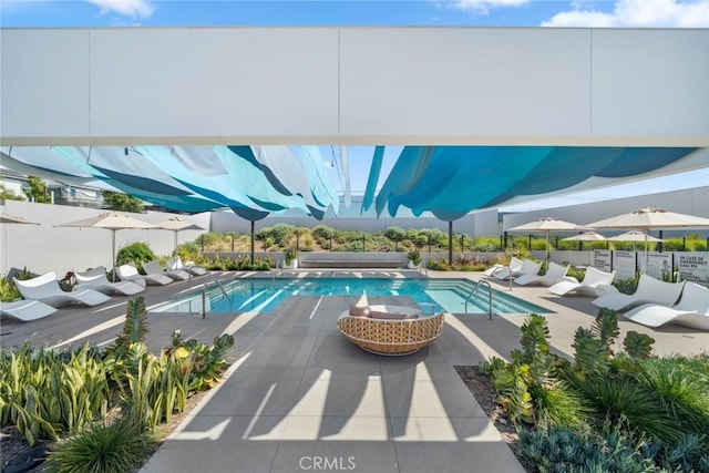 view of pool featuring a patio and a fenced in pool