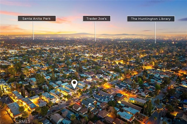 aerial view at dusk with a residential view