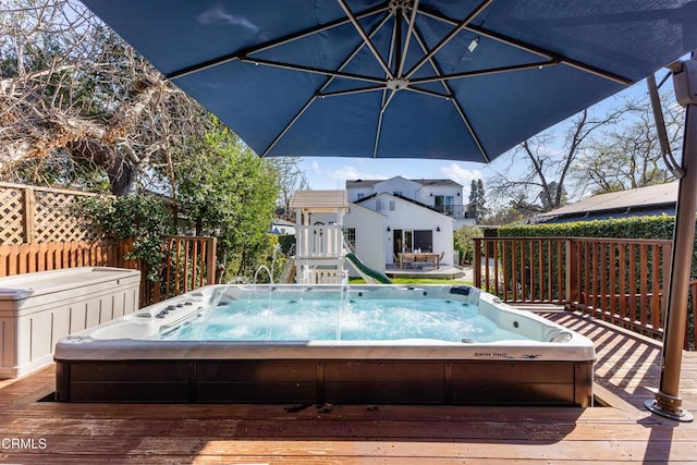 wooden terrace with hot tub deck surround