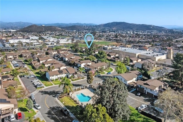 birds eye view of property featuring a residential view and a mountain view