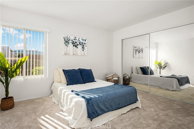 bedroom featuring a closet and carpet floors