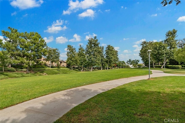 view of property's community with a lawn