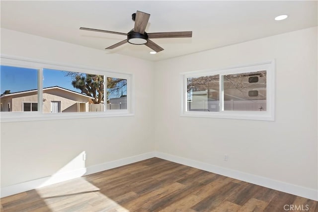 spare room with a wealth of natural light, baseboards, and wood finished floors