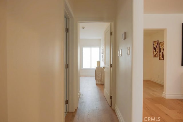 hall featuring baseboards and light wood-type flooring