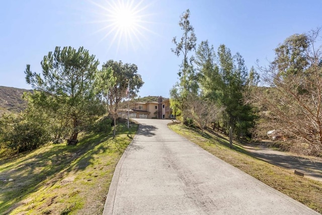 view of street featuring concrete driveway