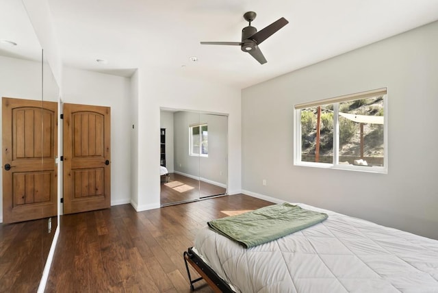 6433 Dehesa Rd, El Cajon, CA 92019 - bedroom with wood-type flooring, a closet, a ceiling fan, and baseboards
