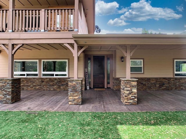 6433 Dehesa Rd, El Cajon, CA 92019 - doorway to property featuring a balcony and stone siding