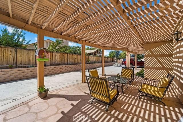 view of patio featuring a fenced backyard and a pergola