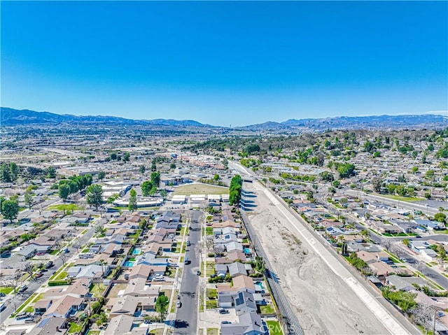 aerial view featuring a residential view and a mountain view