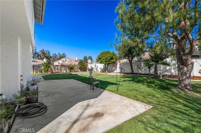 view of yard with a patio area and a fenced backyard