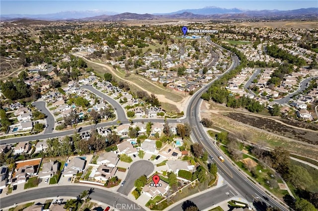 aerial view featuring a residential view and a mountain view