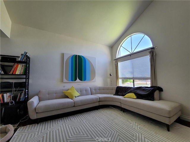 living room featuring vaulted ceiling