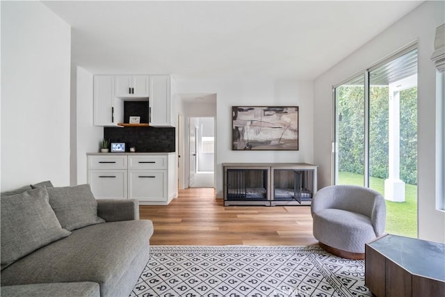 living room featuring light wood-style flooring