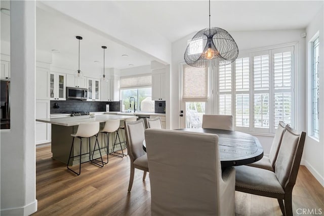 dining space featuring a wealth of natural light, baseboards, and wood finished floors