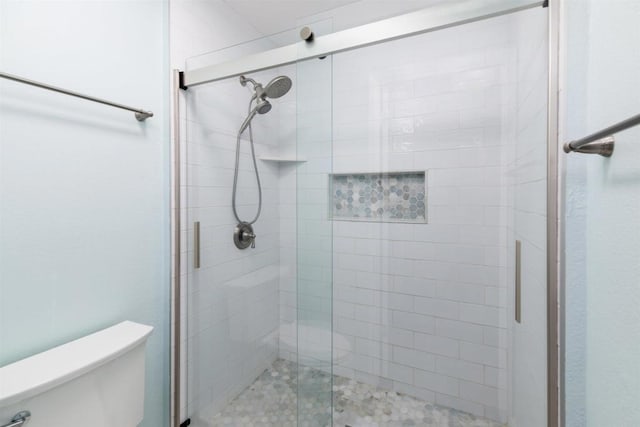 bathroom featuring a shower stall and toilet