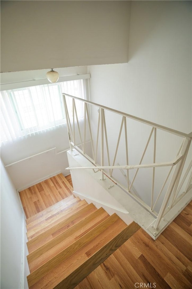 stairway featuring wood finished floors