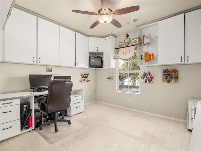 2705 E Ryan Ln, Fresno, CA 93720 - office featuring ceiling fan, baseboards, and light carpet