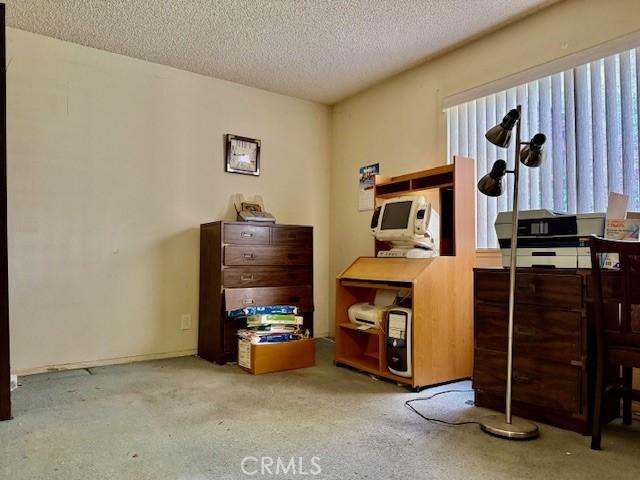 misc room with a textured ceiling and carpet floors