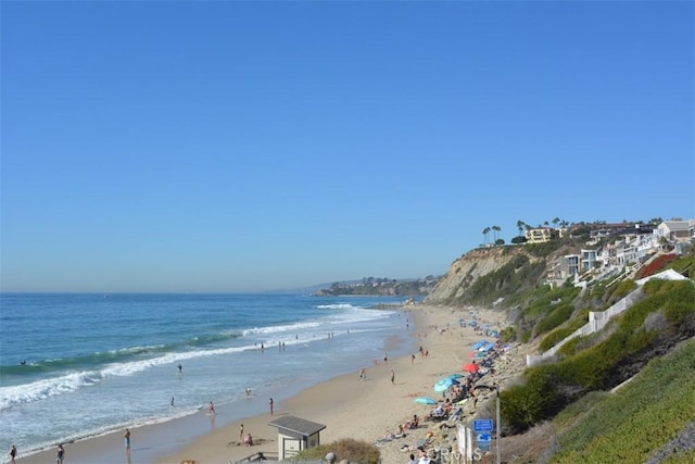 view of water feature with a view of the beach