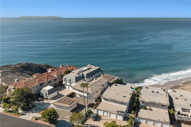 aerial view featuring a water view and a residential view