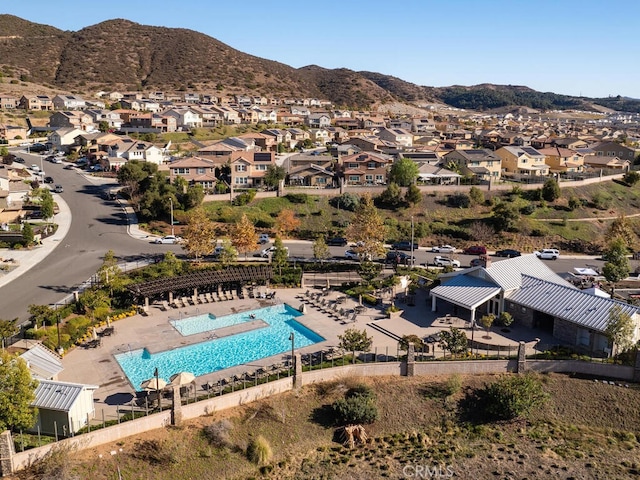 aerial view with a residential view and a mountain view