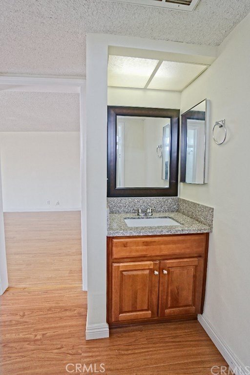933 New Depot St Unit 6 & 7, Los Angeles, CA 90012 - bathroom with vanity, wood finished floors, and a textured ceiling