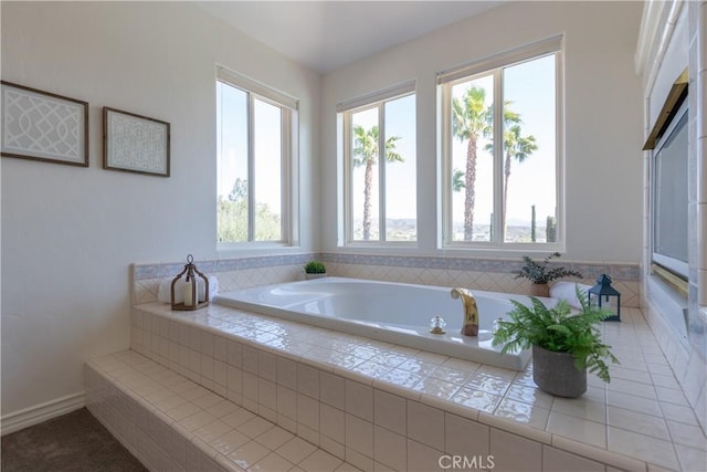 bathroom with a garden tub