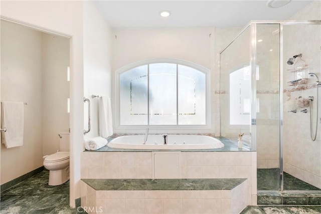 17846 Palora St, Encino, CA 91316 - bathroom featuring a bath, a shower stall, toilet, and baseboards