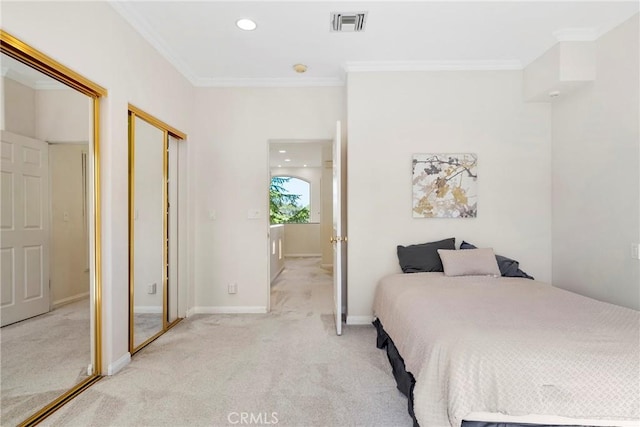 17846 Palora St, Encino, CA 91316 - bedroom featuring crown molding, baseboards, visible vents, and light carpet