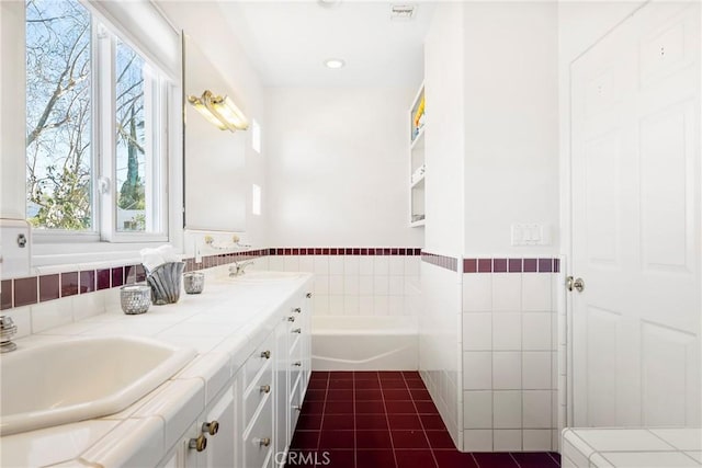 17846 Palora St, Encino, CA 91316 - full bathroom with tile patterned floors, wainscoting, tile walls, and a sink