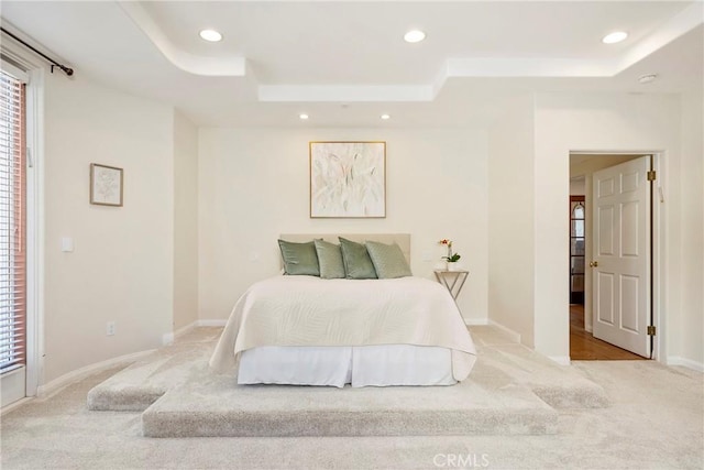 17846 Palora St, Encino, CA 91316 - carpeted bedroom featuring recessed lighting, a tray ceiling, and baseboards