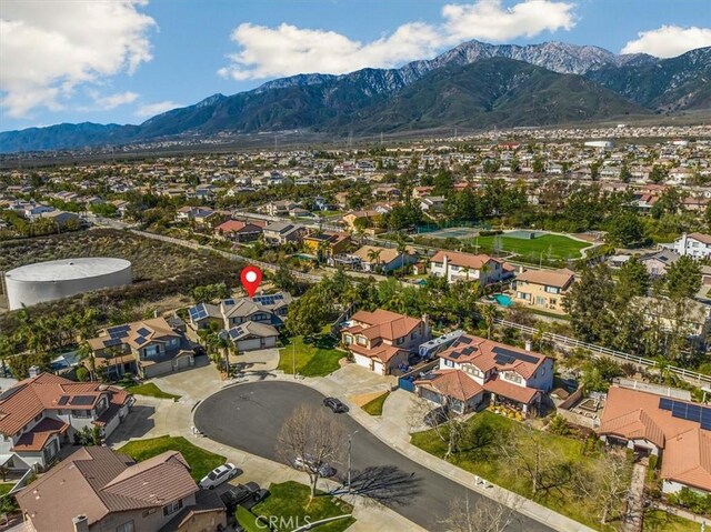 bird's eye view featuring a residential view and a mountain view